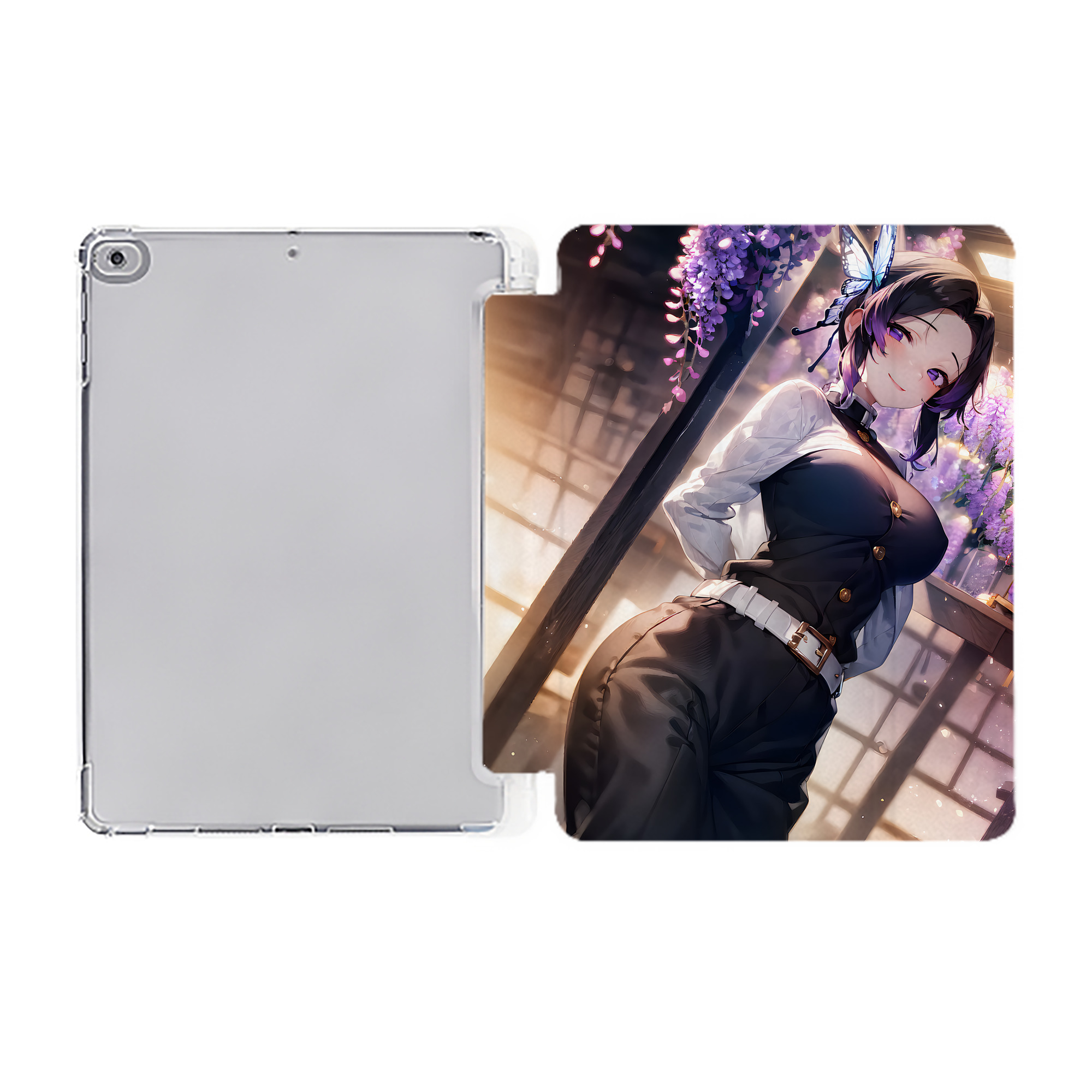 （画像用） 鬼滅の刃（きめつのやいば）蟲柱-胡蝶 しのぶ／こちょう しのぶ Kochou Shinobu IPad ケース ペン収納付き 三つ折りスタンド PUレザー×シリコン 対応機種9.5/10.5/10.9インチ